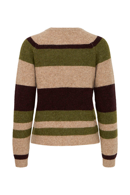 Byoung Round Neck Jumper in Avocado Green or Beige Stripe  20819114