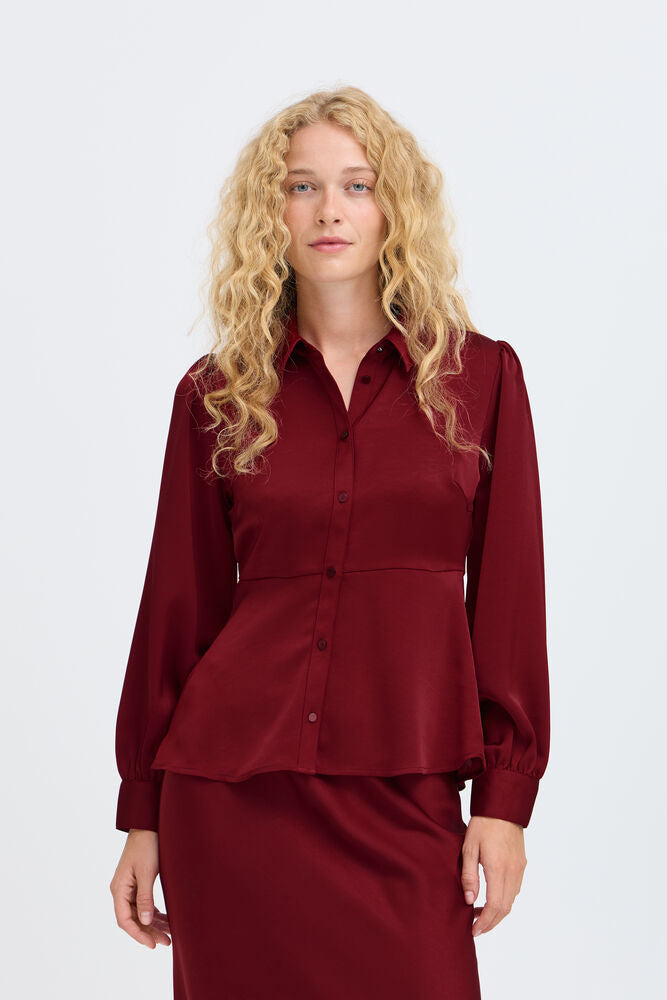 Byoung Satin Peplum Shirt with Long Sleeves