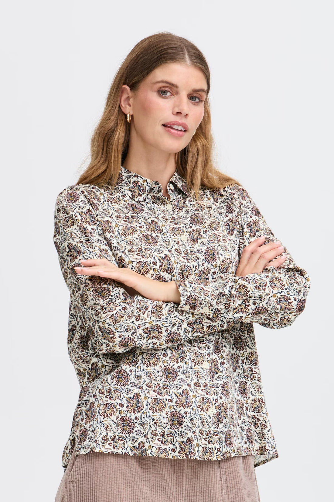 Fransa Paisley print blouse with collar and long sleeve  20617072