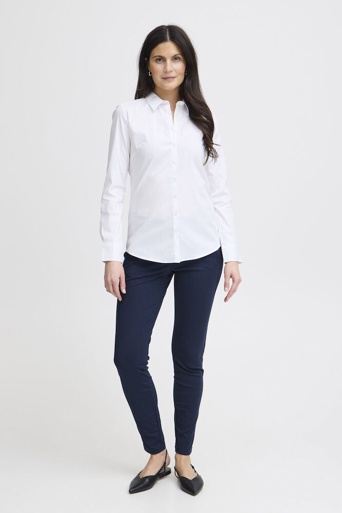 Fransa Pure White Cotton Shirt Regular Fit