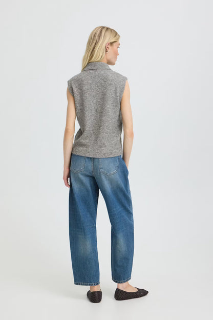 Byoung Omea Knitted Vest with Zip closing in Marl Grey  20819113