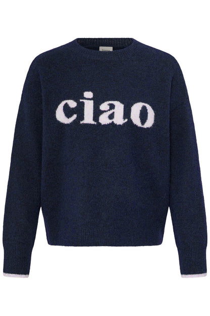 Fransa Florence Ciao Jumper in Navy  with contrast cuff trim 20618303