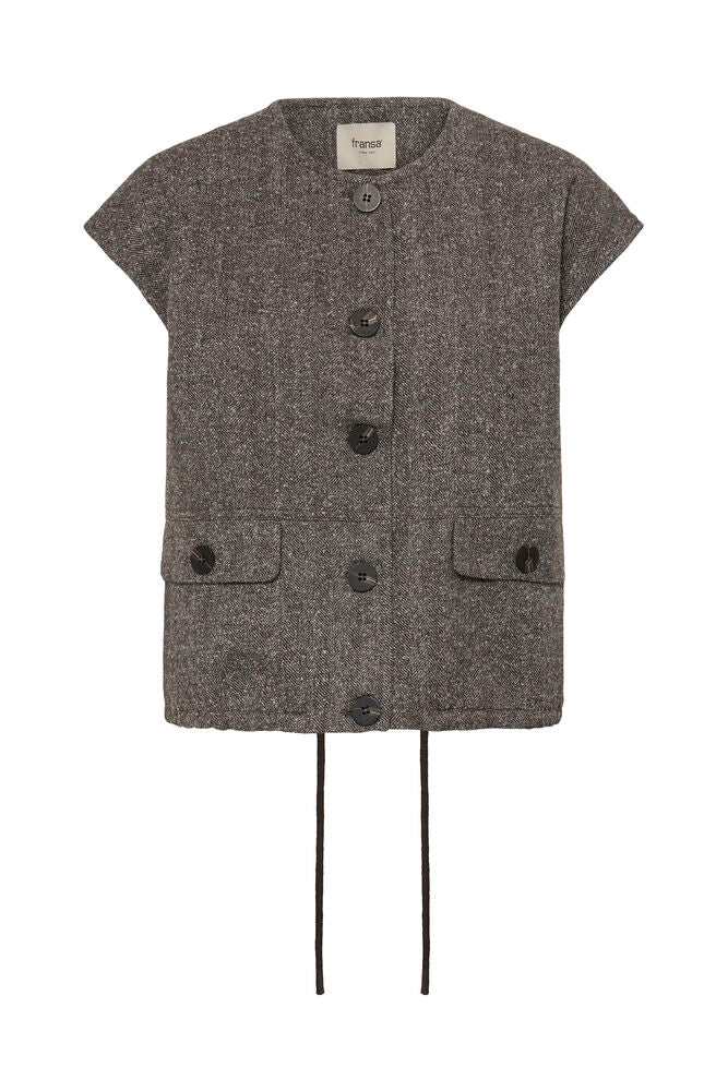 Fransa Wool blend Brown Herringbone Gilet 20618250