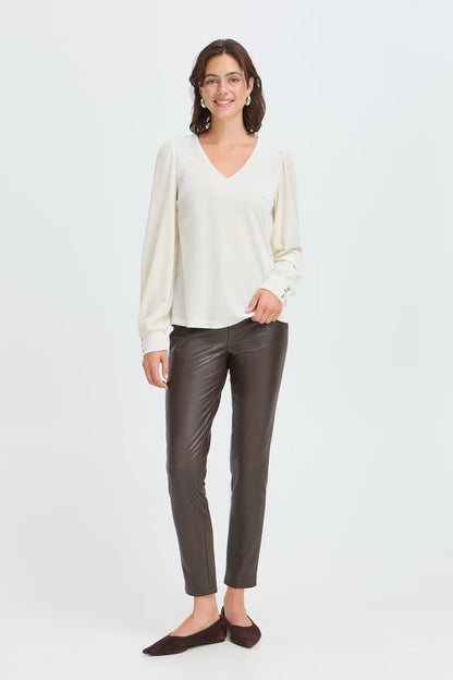 Fransa Koa Velvet V-Neck Top with Subtle Shimmer