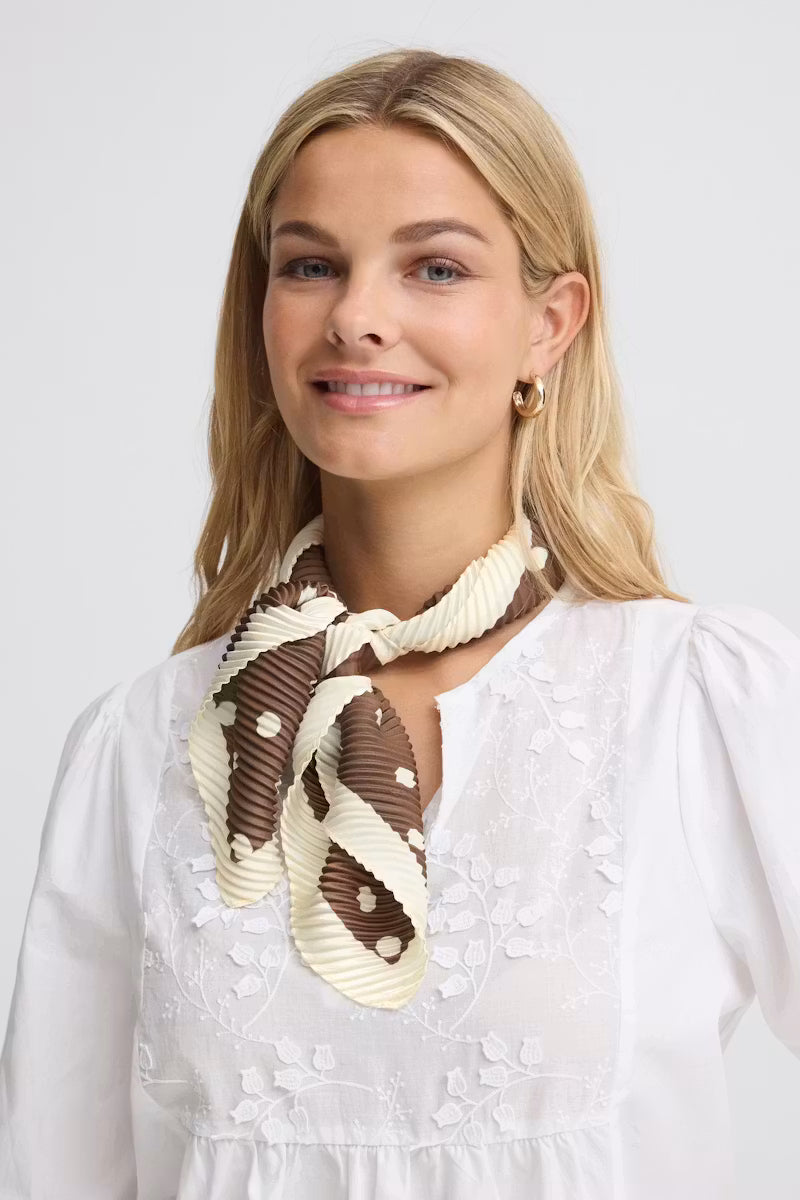 Fransa Pleated neck scarf with cream polka dot print 20618167