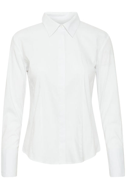 Fransa Pure White Cotton Shirt Tailored Fit