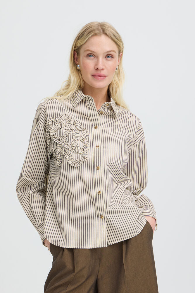 Byoung Cotton Jave stripe shirt with Frill detail  20819225