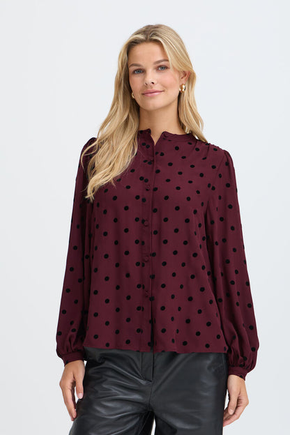 Fransa Long Sleeve Blouse in Port Royale with black Polka Dot  with20618461