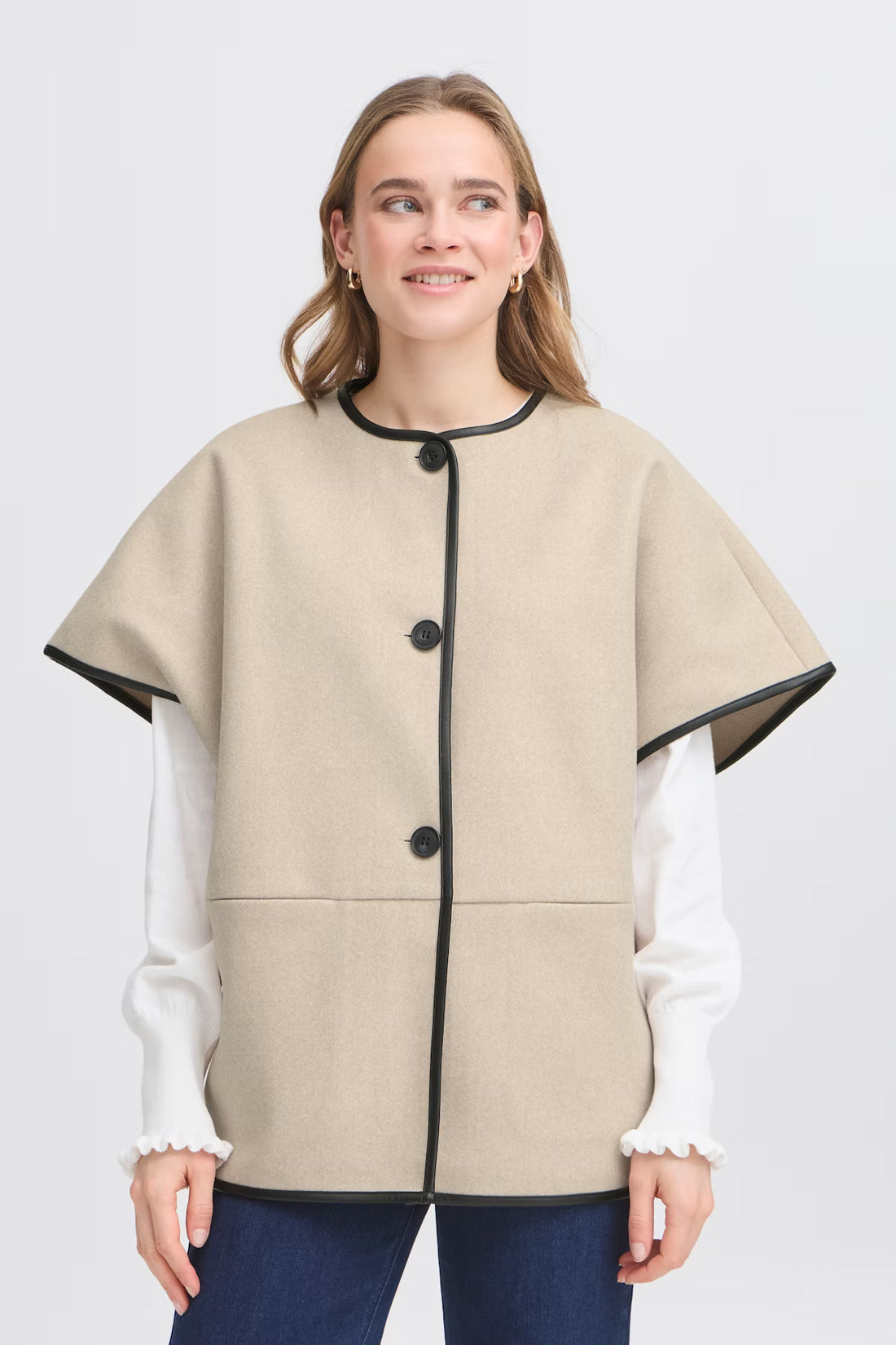 Fransa Short sleeve jacket with PU Trim
