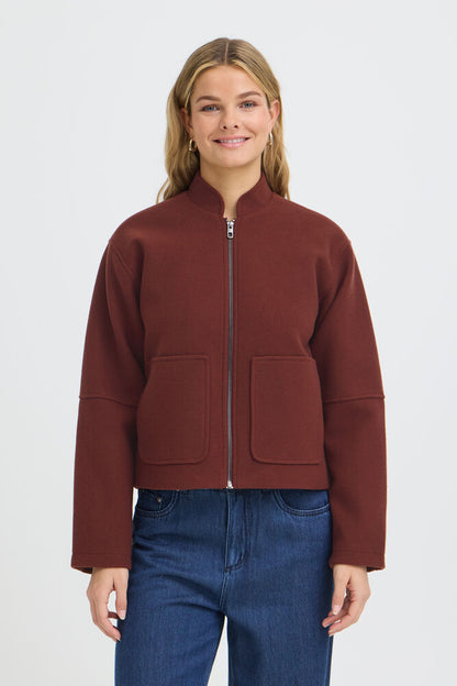 Fransa Jacket with Full Zip and Pockets in Rum Raisin 20618147