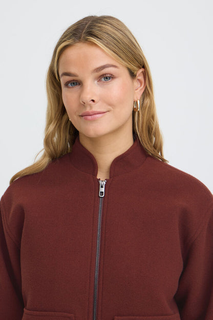 Fransa Jacket with Full Zip and Pockets in Rum Raisin 20618147