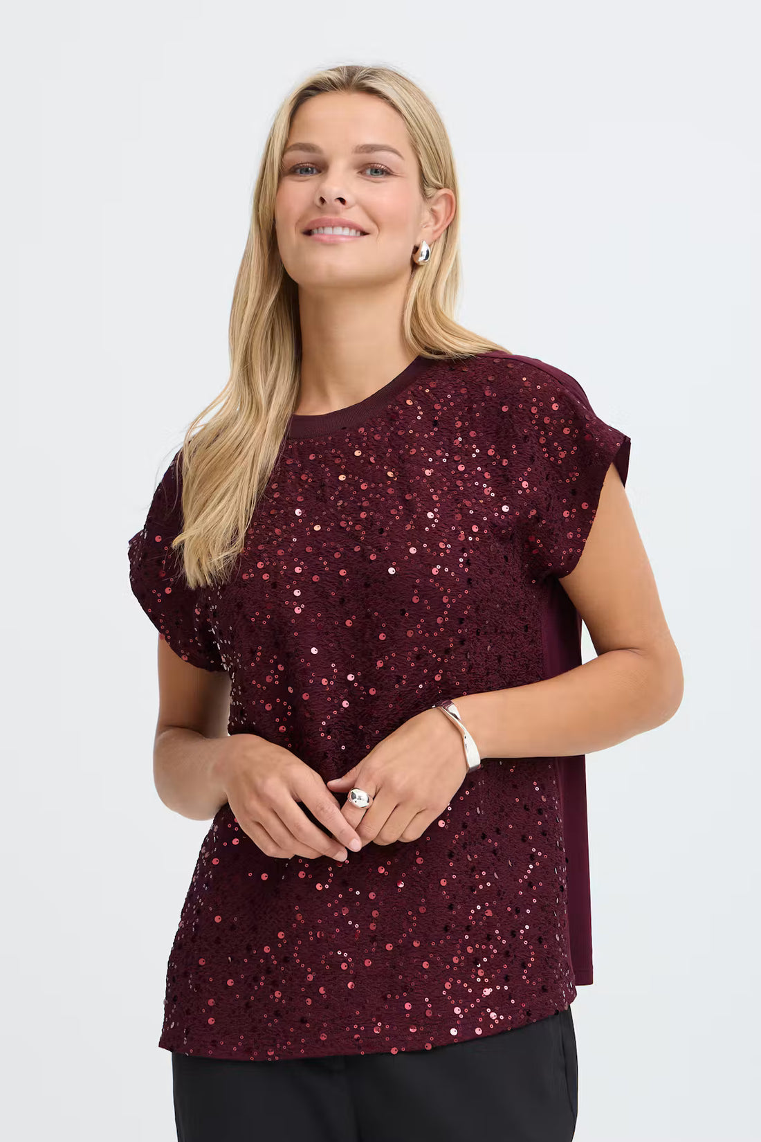 Fransa Zolana Short-Sleeve Sequin Top