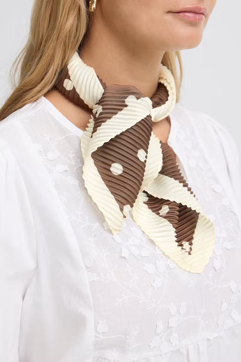 Fransa Pleated neck scarf with cream polka dot print 20618167