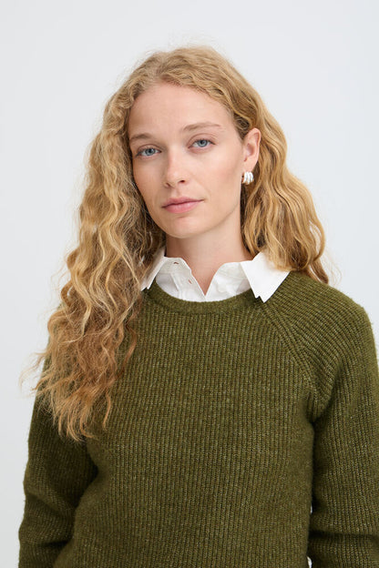 Byoung Round Neck Plain Jumper in Avocado Green 20819114