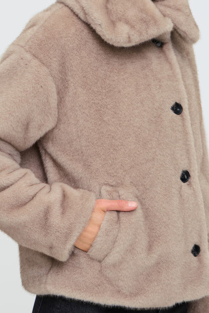 Fransa Doris Short Fur Jacket In Beige Driftwood or chocolate brown 20618549
