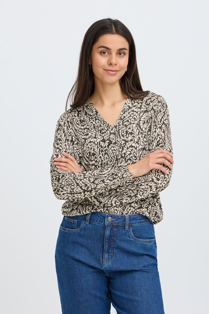 Fransa  V Neck Long Sleeve Jersey top 20618225