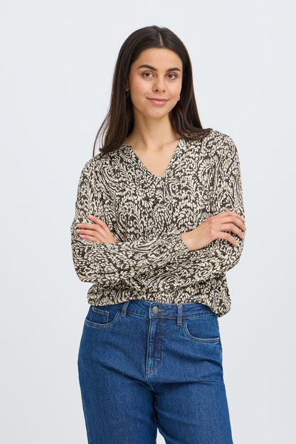 Fransa  V Neck Long Sleeve Jersey top 20618225