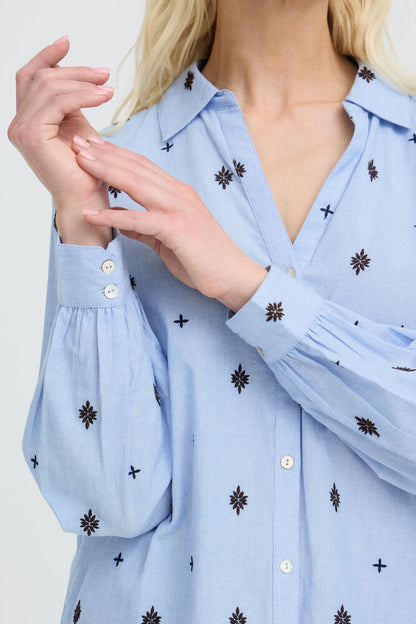 Byoung Cotton Chambray blue shirt with java embroidery 20819184