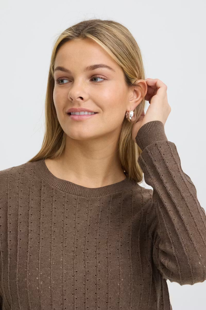 Fransa Cotton pointelle knit sweater 20618013
