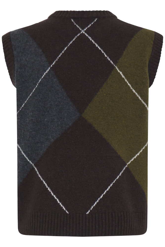 Byoung Argyle round neck sleeveless knit in Green and Brown print  20819497