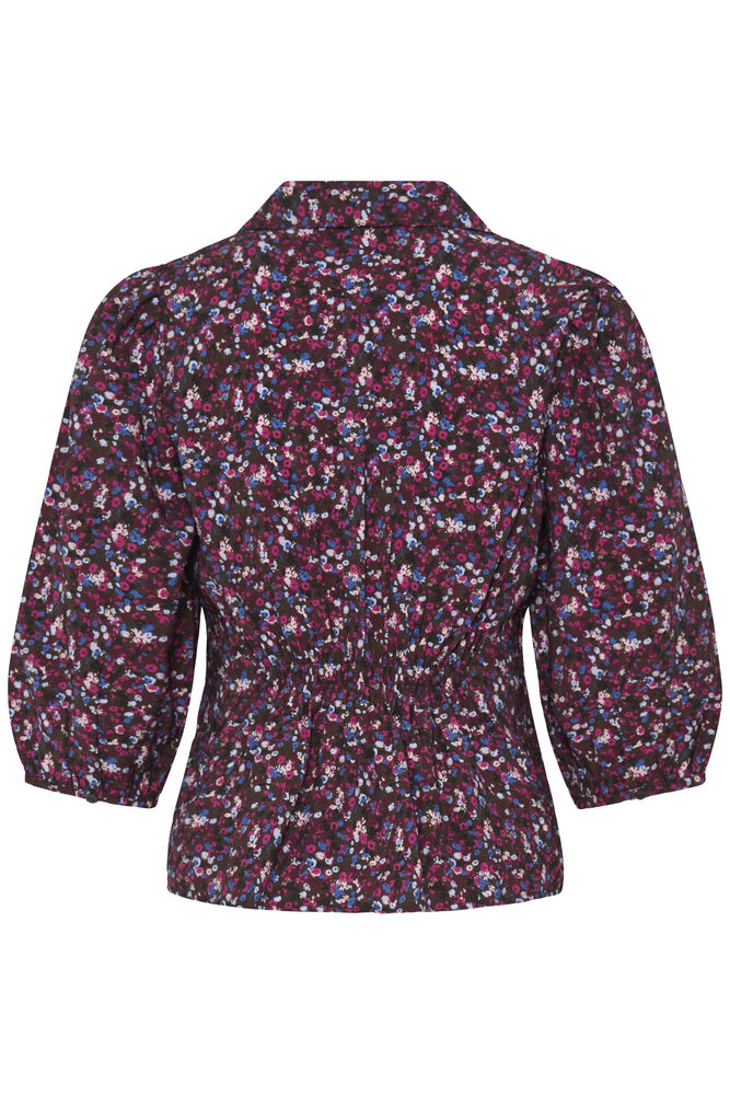 Byoung Byinari V Neck Blouse with collar in Java and Pink Print 20819404