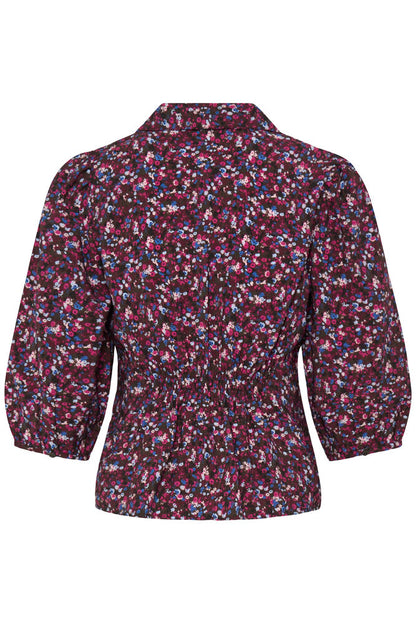 Byoung Byinari V Neck Blouse with collar in Java and Pink Print 20819404