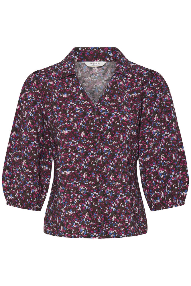 Byoung Byinari V Neck Blouse with collar in Java and Pink Print 20819404