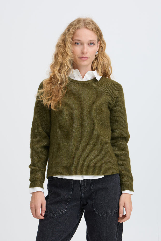 Byoung Round Neck Plain Jumper in Avocado Green 20819114