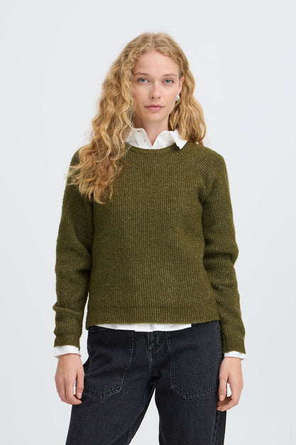 Byoung Round Neck Plain Jumper in Avocado Green 20819114