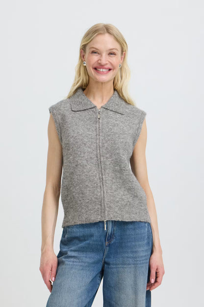 Byoung Omea Knitted Vest with Zip closing in Marl Grey  20819113
