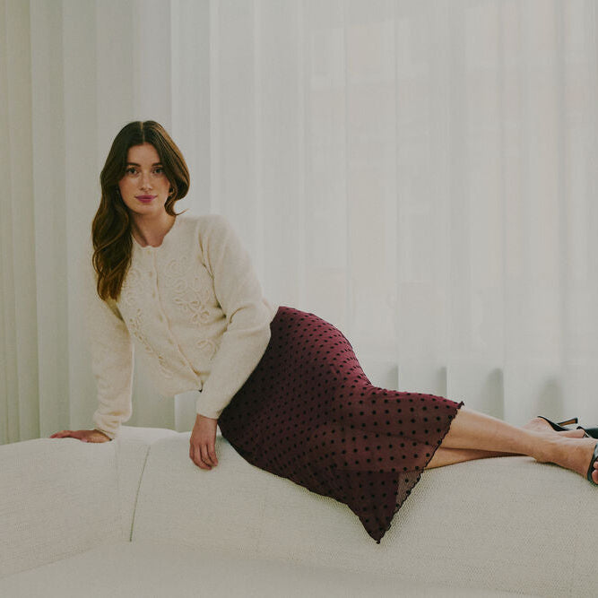Fransa Mesh Midi Skirt on Port Royal with Black Polka Dot