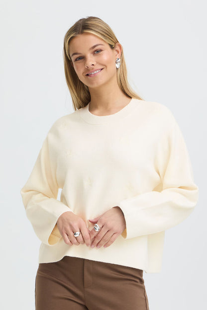 Fransa Off white knit with embroidered flower detail 20617999