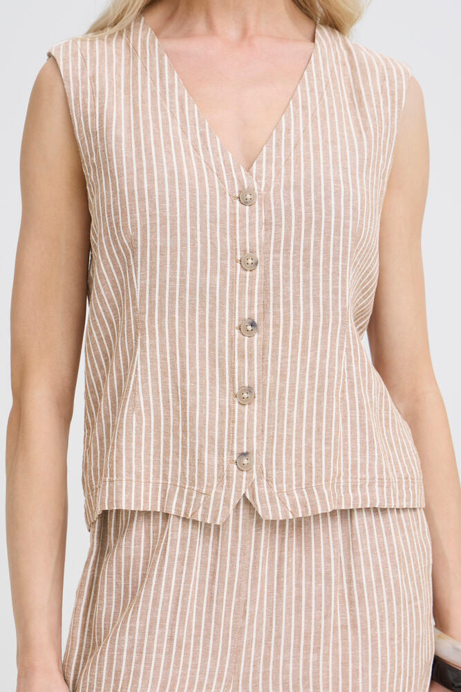 Byoung Linen Blend Waistcoat in Woodsmoke Stripe 20818821 1