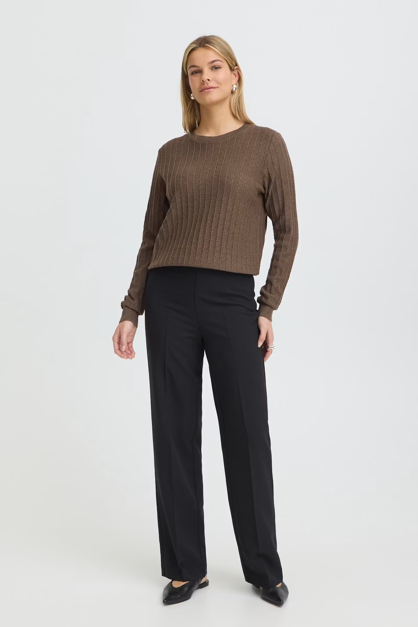 Fransa Cotton pointelle knit sweater 20618013