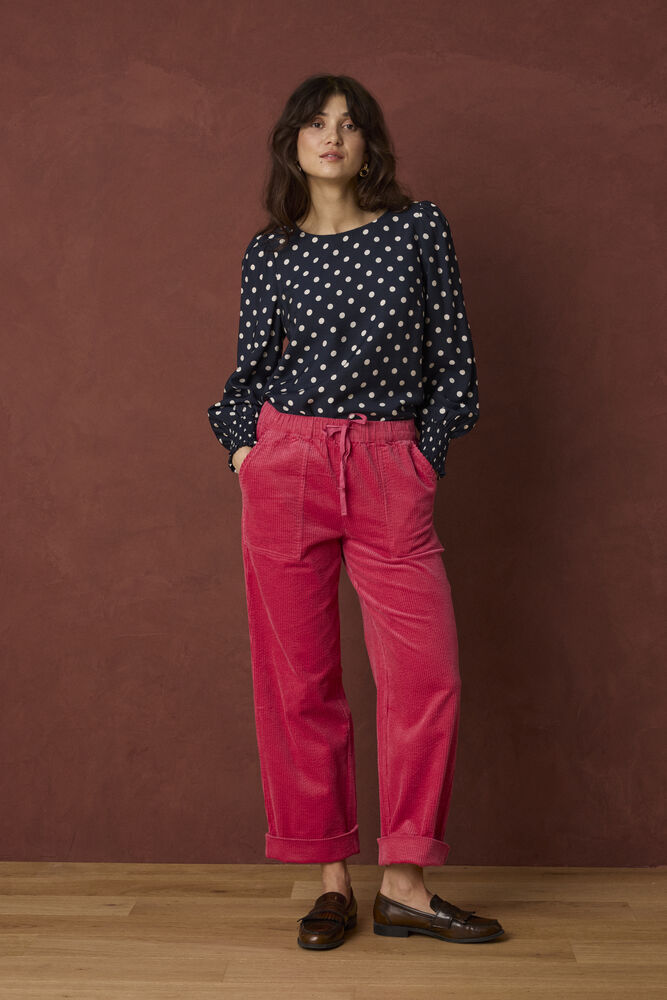 Fransa Round Neck Long Sleeve Top with Shirred Cuffs 20617327 Dot