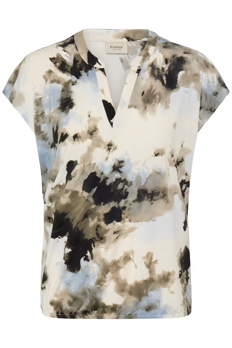Fransa Watercolour print short sleeve top 20618048