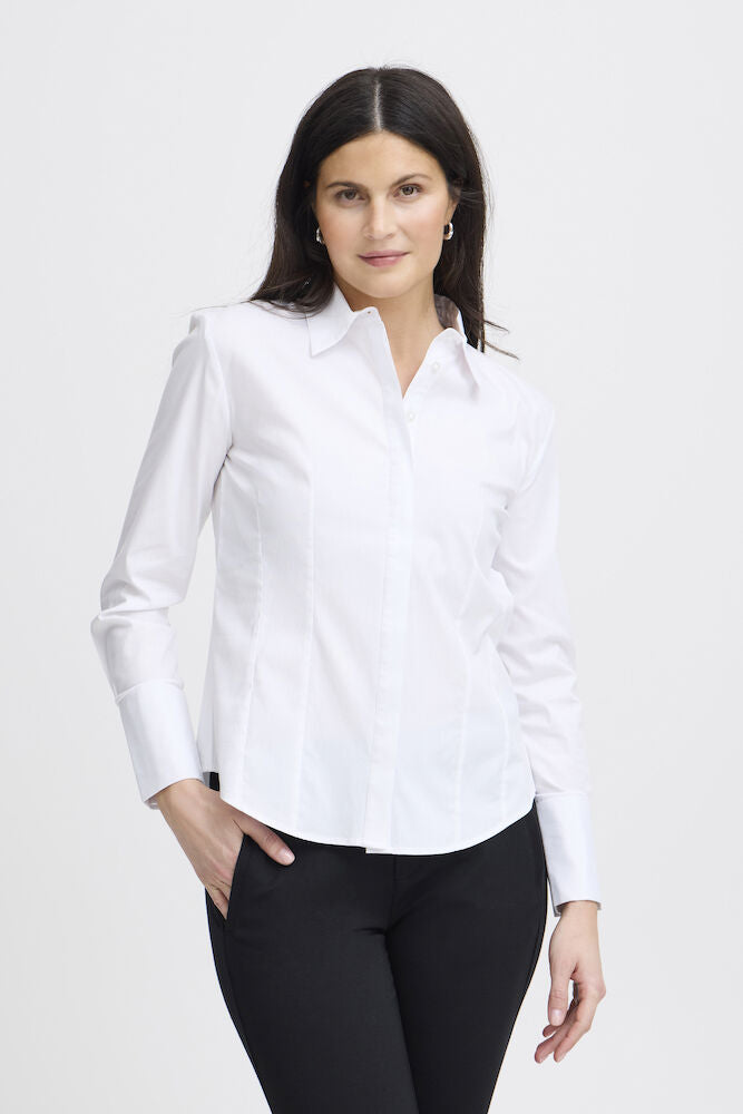 Fransa Pure White Cotton Shirt Tailored Fit