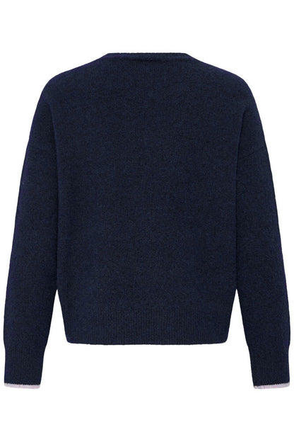 Fransa Florence Ciao Jumper in Navy  with contrast cuff trim 20618303