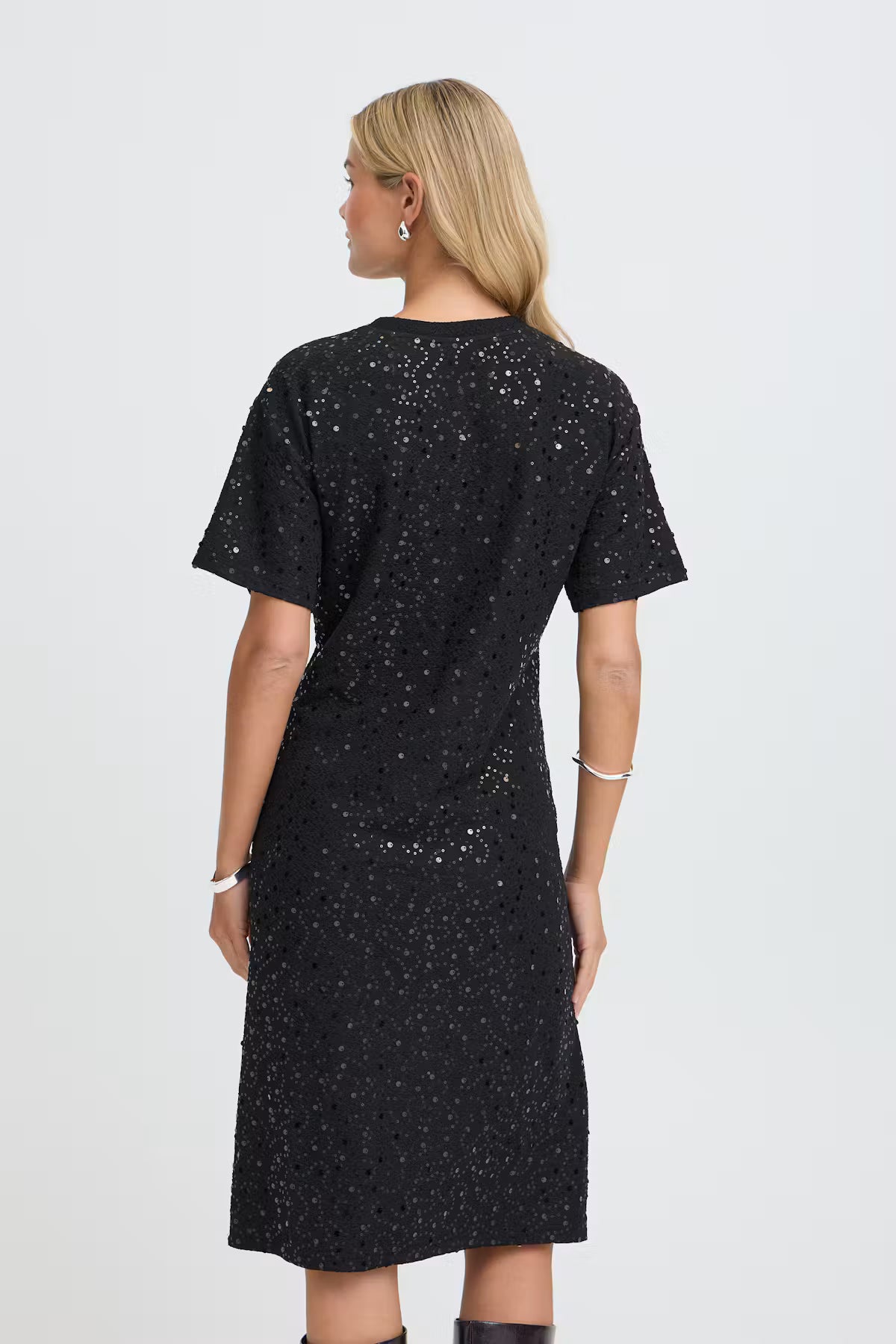 Fransa Zolana Black Sequin Dress with Ruched Detail