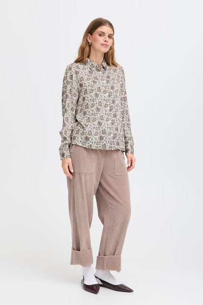 Fransa Paisley print blouse with collar and long sleeve  20617072