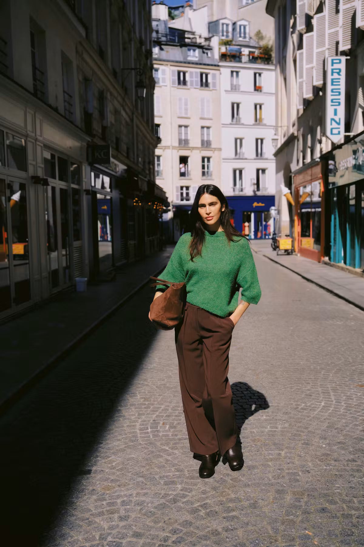 Byoung OTIA Wool Blend 3/4 Sleeve Jumper in Artichoke Green 20818397