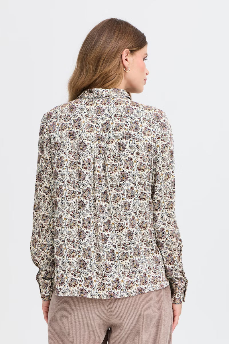 Fransa Paisley print blouse with collar and long sleeve  20617072