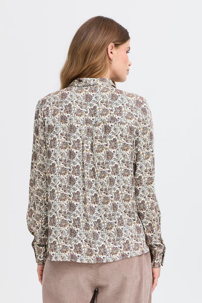 Fransa Paisley print blouse with collar and long sleeve  20617072