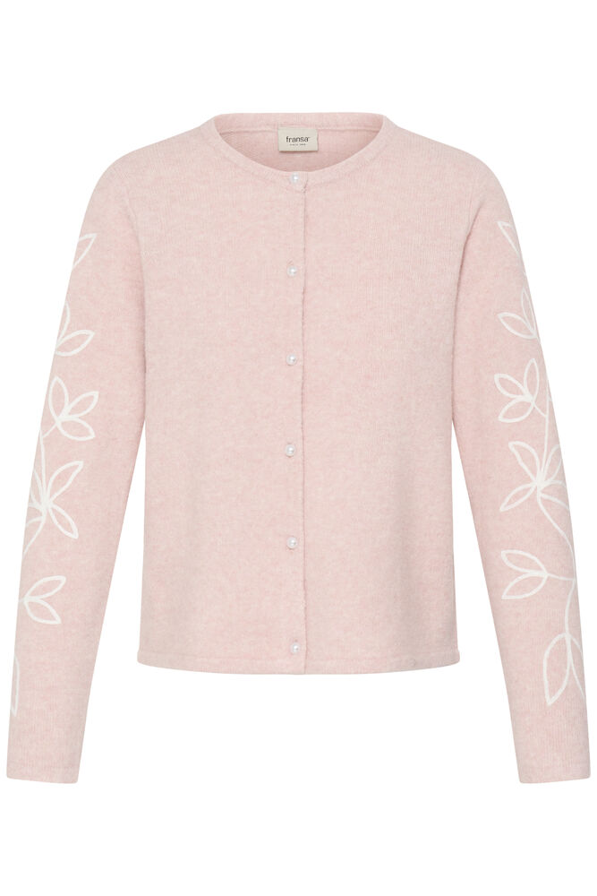 Fransa Ellen Soft Pink Cardigan with embroidery sleeve detail