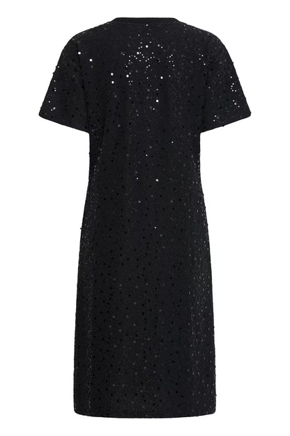 Fransa Zolana Black Sequin Dress with Ruched Detail