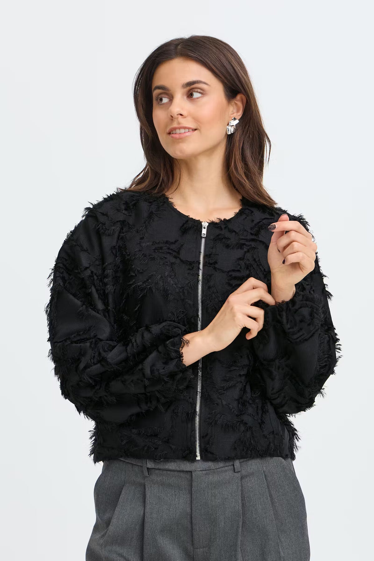 Fransa Cali Lightweight Fringed Zip-Up Jacket