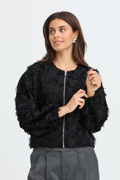 Fransa Cali Lightweight Fringed Zip-Up Jacket