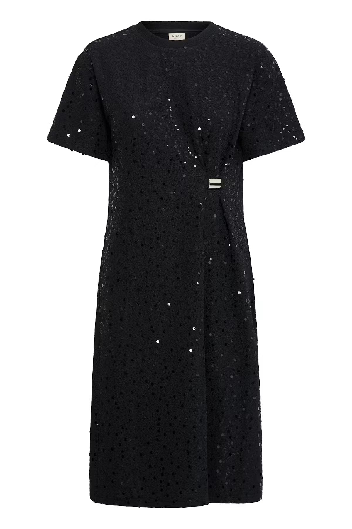 Fransa Zolana Black Sequin Dress with Ruched Detail