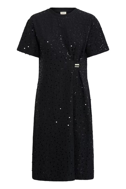 Fransa Zolana Black Sequin Dress with Ruched Detail