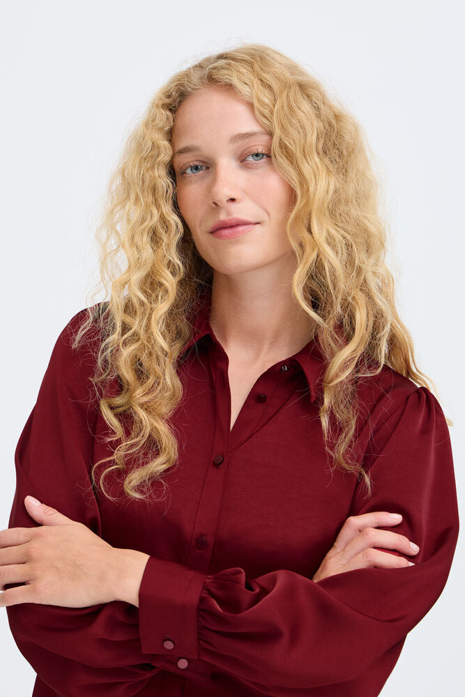 Byoung Satin Peplum Shirt with Long Sleeves